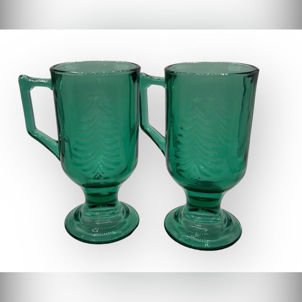 Vintage Indiana Glass Holiday Classic Footed Mugs  / Set of 2! / Size 7oz